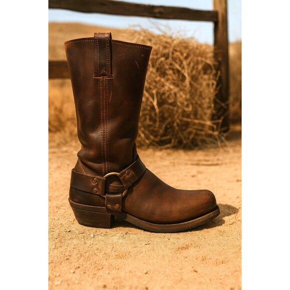 FRYE 12R Harness Boot Brown Oiled Leather Western Cowgirl Mid Calf Engineer Moto - Picture 13 of 13
